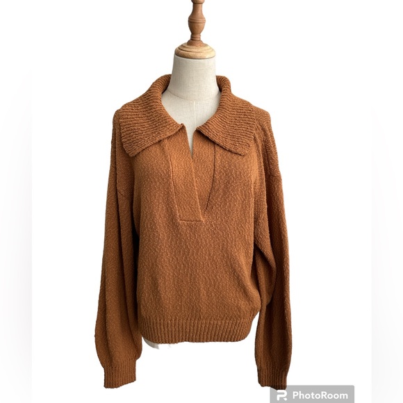 Anthropologie Maeve V-Neck Polo Honey Pullover Sweater Size Large New With Tags - Picture 2 of 13
